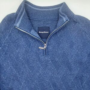 Tommy Bahama Napa Ridge Mens XL Sweater 1/2 Zip Diamond Basketweave Texture Blue